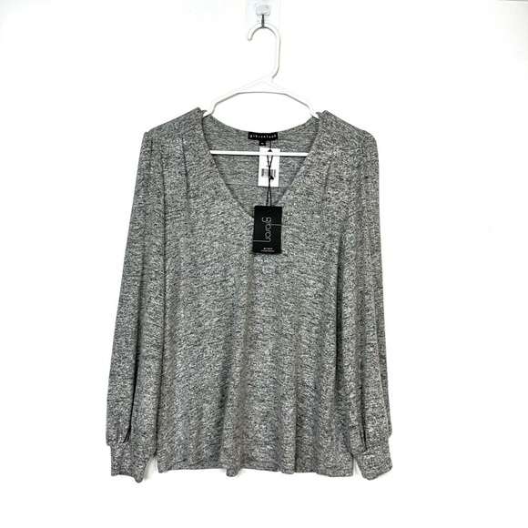 Gibsonlook V-Neck Sweater Long Sleeves Heather Grey Lightweight Top Size M NEW - Picture 1 of 9